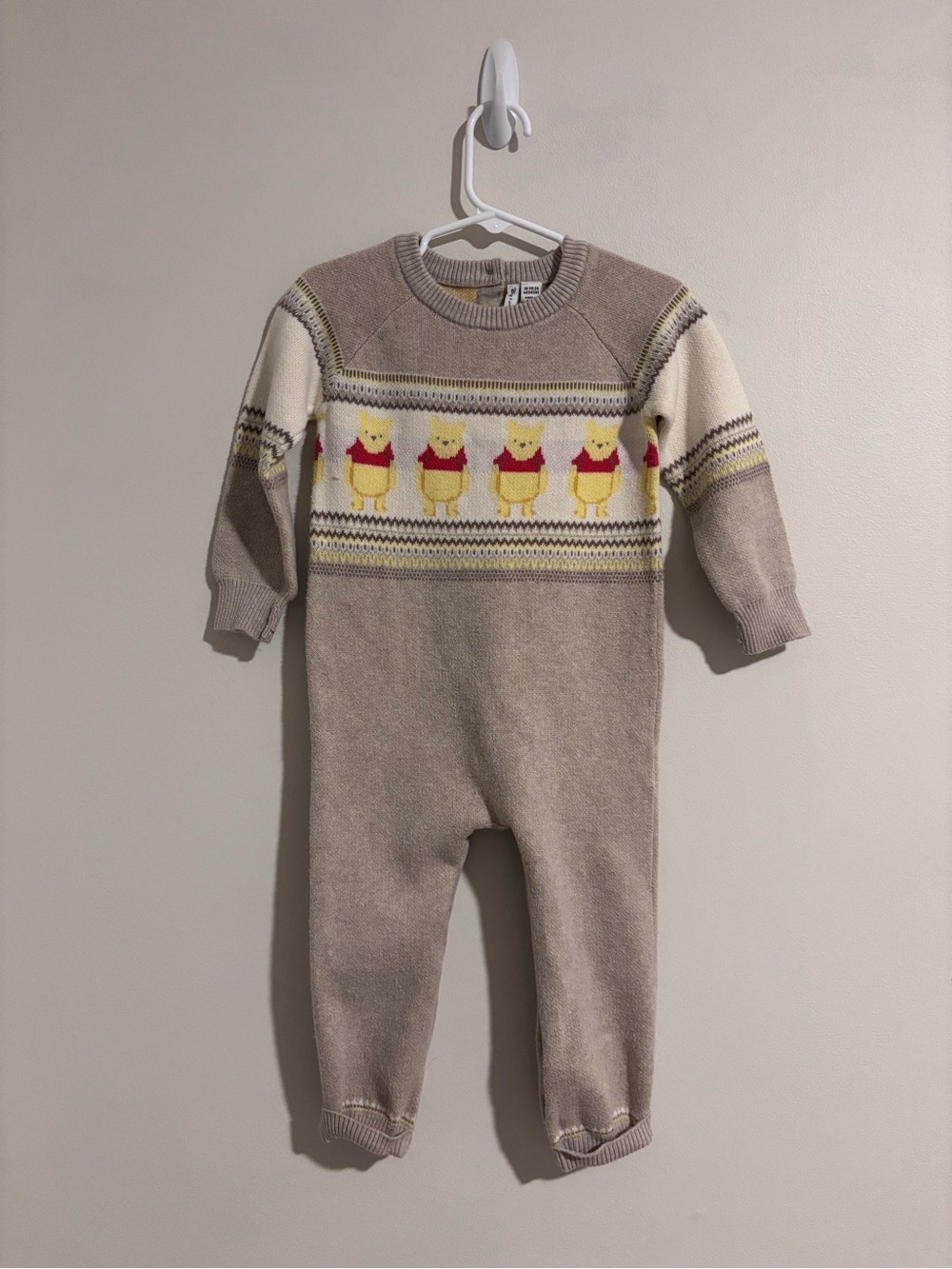 Janie and Jack Beige Knit Winnie-the-Pooh One-Piece